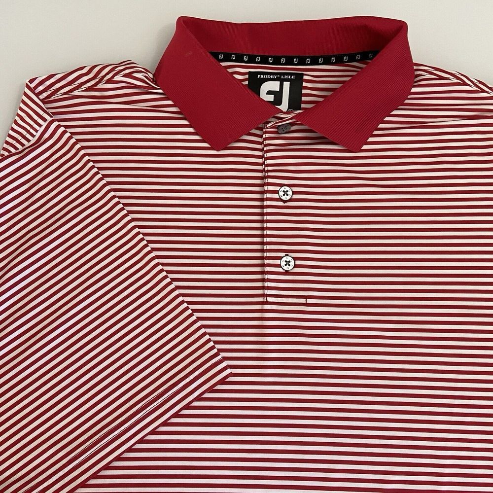 FootJoy‎ Mens Large Red White Striped ProDry Lisle Golf Polo Stretch Casual